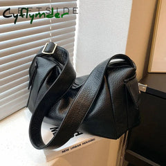 Cyflymder Y2K Solid Color Big Shoulder Bags For Women Korean Fashion Lady Retro Pu Leather Underarm