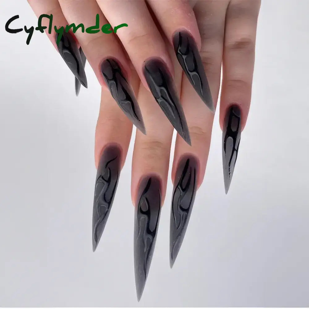 Y2k Super Long Stiletto Nails Halloween Fake Nails Press On Black Acrylic Nail Kits False Nails for Girl Full Cover Nail Tips