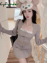 Cyflymder Y2k Sweet Outfits Woman Solid Knitted Cropped Patchwork Vest + Slim Cardigan + Mini Pleated Skirt Spring