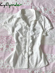 Cyflymder Y2k Tops T shirt 90s Vintage Clothes Women White Punk Slim Bow Aesthetic Lace Harajuku Girl Tees Crop Top