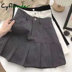 Cyflymder Y2K Vintage High Waist Pleated Skirt Women College Style Uniforms Safety Pants Mini