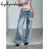 Y2k Vintage High Waisted Blue Washed and Distressed Jeans Fashion Harajuku Baggy Straight Pants Casual Classic Trousers Autumn