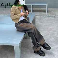 Cyflymder Y2K Women Korean Vintage Streetwear Baggy Jeans High Waisted Straight Wide Leg Pants