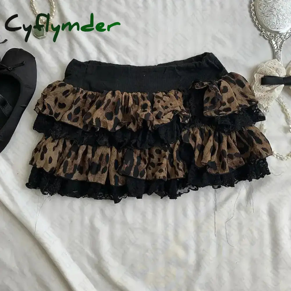 Cyflymder Y2K Women Leopard Print Hip Hop Graphic Vintage Goth Short Skirts Punk Retro Harajuku Aesthetic Mini Skirts