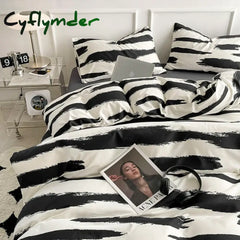 Cyflymder Zebra-stripe Bedding Set Boys Girls Twin Queen Size Duvet Cover Flat Sheet Pillowcase Bed Linens Kids Adult