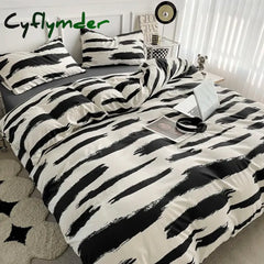 Cyflymder Zebra-stripe Bedding Set Boys Girls Twin Queen Size Duvet Cover Flat Sheet Pillowcase Bed Linens Kids Adult
