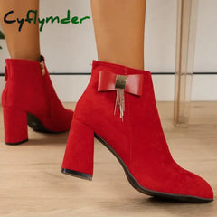 CyflymderAnkle snow outfits Boots for Women Winter New Suede Red Women’s Boots Comfortable Chunky Platform High Heels