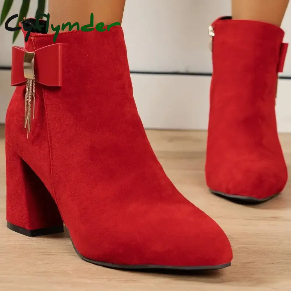 CyflymderAnkle snow outfits Boots for Women Winter New Suede Red Women’s Boots Comfortable Chunky Platform High Heels