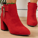 CyflymderAnkle snow outfits Boots for Women Winter New Suede Red Women’s Boots Comfortable Chunky Platform High Heels
