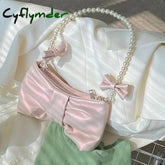 Cyflymdergirly Pearl Bow Cute Underarm Bag Fairy Women’s Small Pink Shoulder Soft Pu Leather