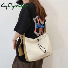 Cyflymderlarge Capacity Casual Canvas Bag Cool Women Shoulder Trendy Female College Student