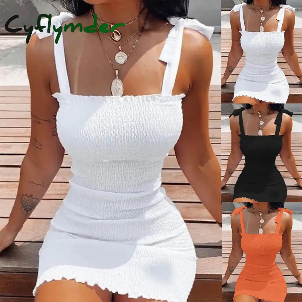 Cyflymdertrendy Solid Strap Short White Dresses Off Shoulder Sexy Skirt Pullover Sheath Mini Summer