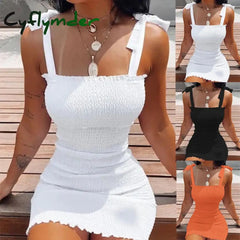 Cyflymdertrendy Solid Strap Short White Dresses Off Shoulder Sexy Skirt Pullover Sheath Mini Summer