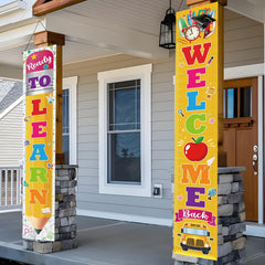 Lanfubeisi Back to School Decorations – 2PCS Welcome Back Banner 71x12 Inch Yellow First Day of School Sign for Porch Door Indoor Outdoor