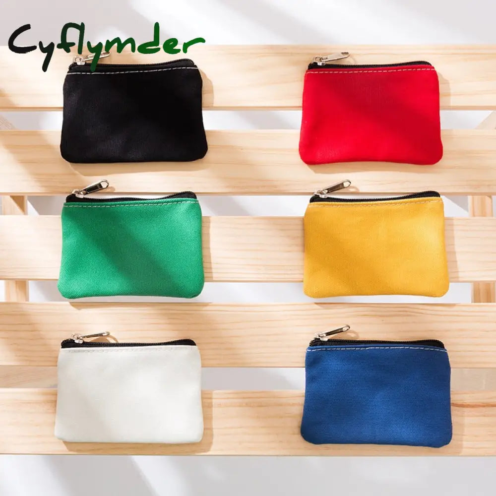 Diy Plain Canvas Cotton Bag Pure Zipper Coin Key Money Pocket Women Men Hand-Held Purse Small