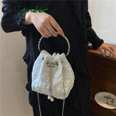 Elegant Women Bucket Bag New Fashion Korean Style Summer Crossbody Black Chain Designer Bags