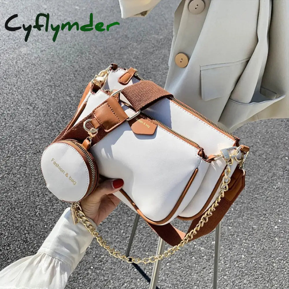 Fashion Chains Women Shoulder Bags Designer Wide Strap Messenger Luxury Pu Leather Crossbody Bag
