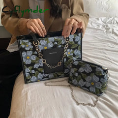 Fashion Large Capacity Shoulder Bag Flower Print Letter Chain Pu Leather Handbag New Garden Style