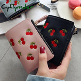 Fashion Women Girls Short Wallet Small Pu Leather Cherry Embroidery Coin Purse Card Holders Lady