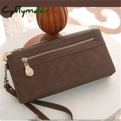 Fashion Women Wallets Dull Polish Leather Wallet Double Zipper Day Clutch Purse Wristlet