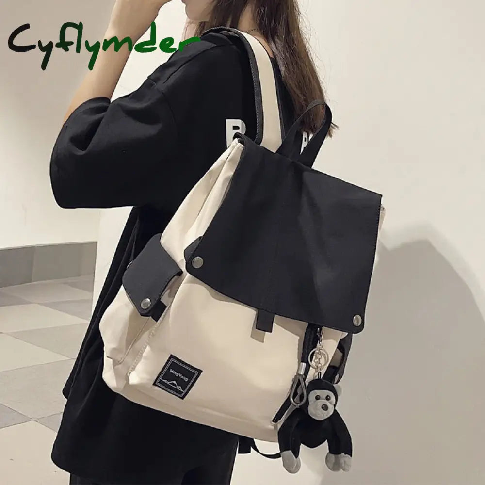 Fashion Women’s Backpack Contrast Color Waterproof Nylon Travel Bag Teen Girl College Student
