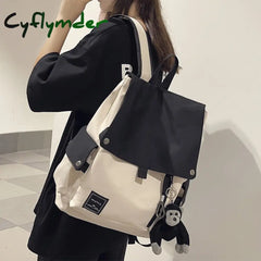 Fashion Women’s Backpack Contrast Color Waterproof Nylon Travel Bag Teen Girl College Student
