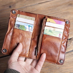 Cyflymder Vintage Top-Grain Leather Wallet for Men, Handcrafted, Large Capacity with Multiple Card Slots and Zipper Coin Pocket