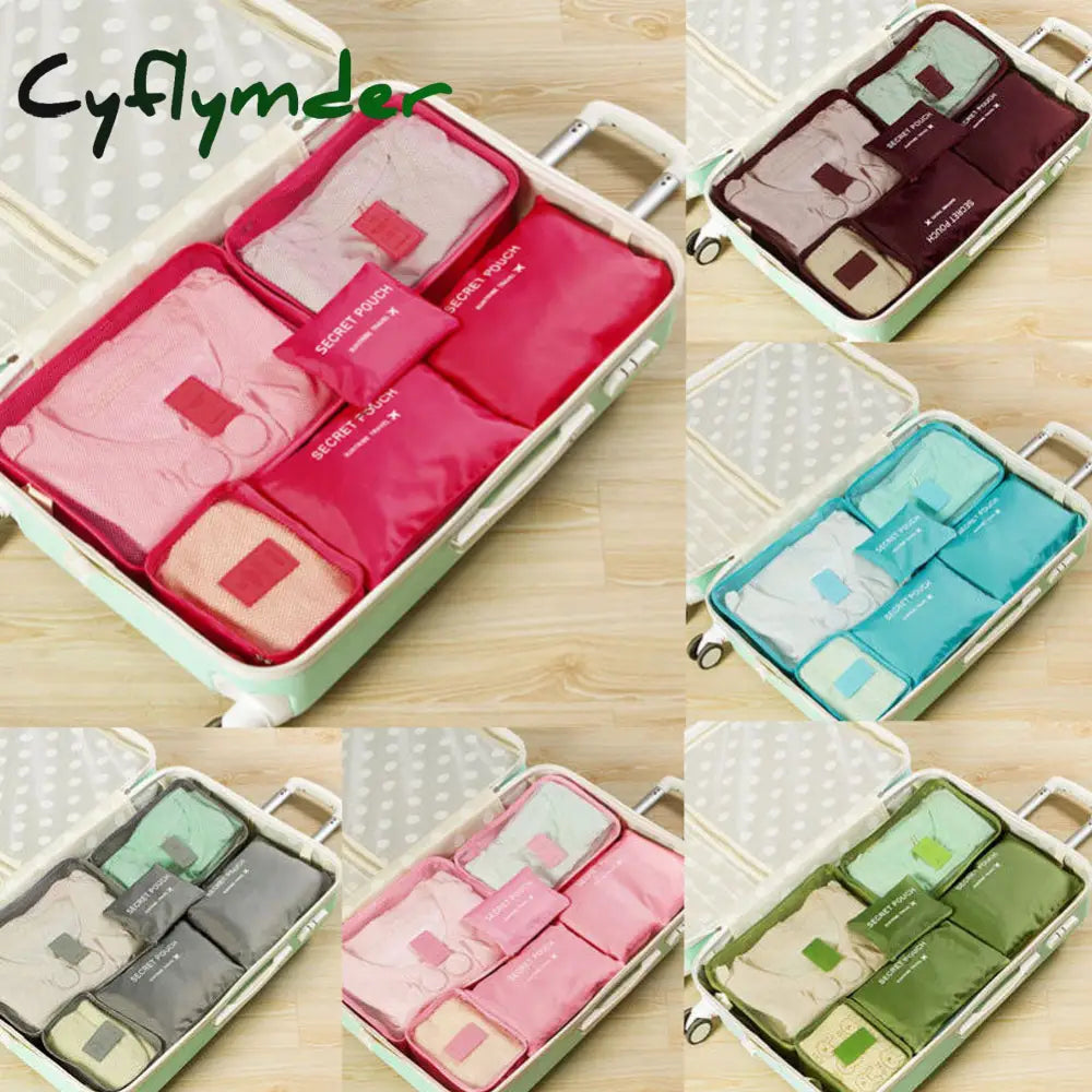 Hot Selling 6Pcs Travel Clothes Storage Waterproof Bags Portable Luggage Organizer Pouch Packing