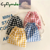 Kawaiii Cotton Fabric Lattice Drawstring Storage Pouch Packaging Gift Bag Underwear Socks Jewelry