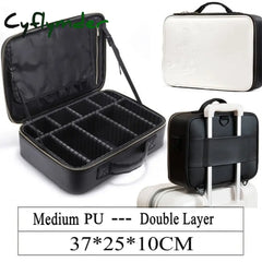 Lhlysgs Pu Waterproof Cosmetic Case Suitcases Multi-Storey Large Professional Makeup Bag Women