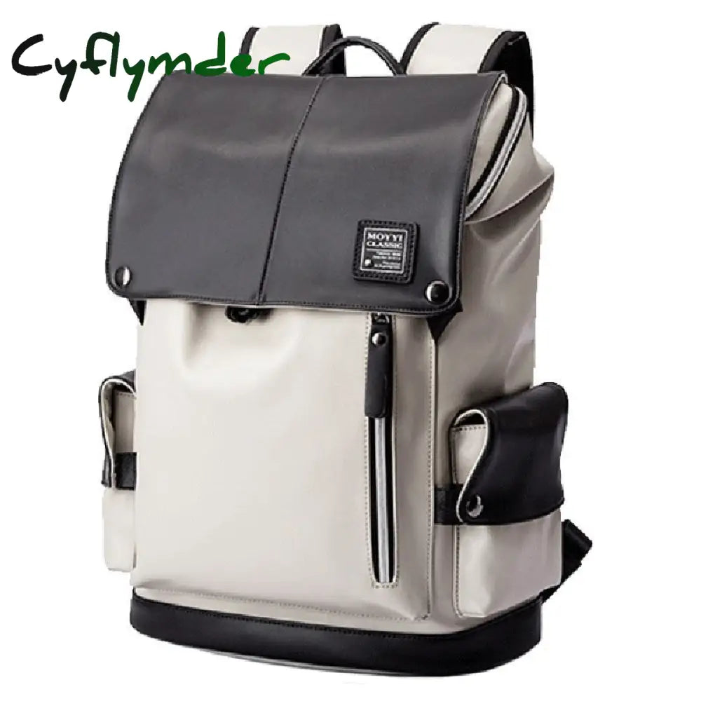 Man Backpack Pu Leather Usb Recharging Laptop School Bag Male Waterproof Travel Multi-Color
