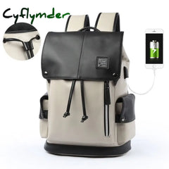 Man Backpack Pu Leather Usb Recharging Laptop School Bag Male Waterproof Travel Multi-Color