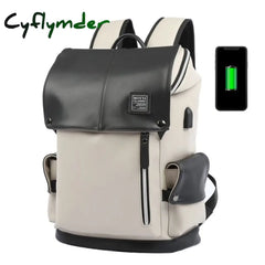 Man Backpack Pu Leather Usb Recharging Laptop School Bag Male Waterproof Travel Multi-Color