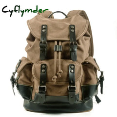 Men’s Outdoor Shoulder Casual Student Bag Large Capacity Travel Backpack Canvas Leather Climbing