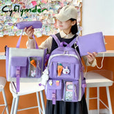 New 4 Pcs Sets Purple Colour Children’s School Backpack Kawaii Women’s Bookbag Bags For Teens