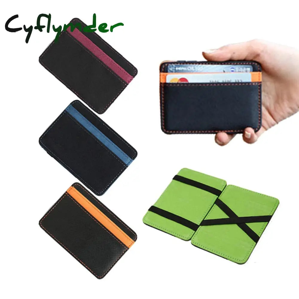 New Brand Men’s Leather Magic Wallet Money Clips Thin Clutch Bus Card Bag For Women Small Cash