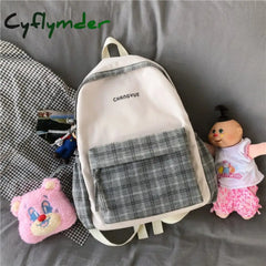 Preppy Style Panelled Waterproof Nylon Women Backpack Schoolbag For Teenage Girls Plaid Travel