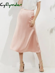 Silk Satin Skirts For Women Korean Style Champagne Office High Waist A-Line Skirt Fashion Elegant