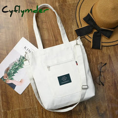 Soft Canvas Bag Large Capacity Women Shopping Casual Hasp Ladies One Shoulder Tote Bags White