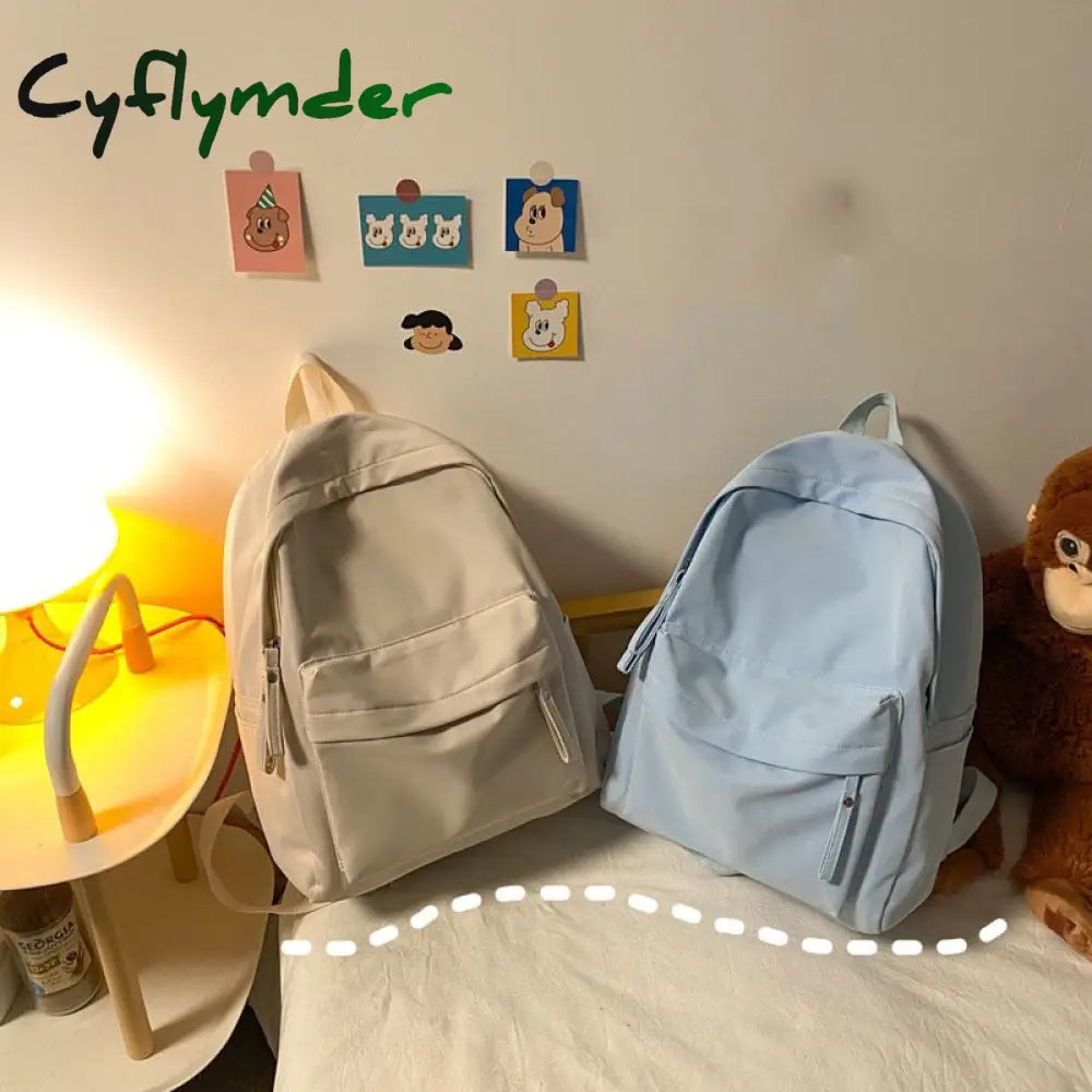 Student Anti-Theft Women Solid Color Backpack Ladies Cute Nylon Blue Waterproof Fashion Shoulder