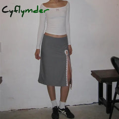Summer Grey New Skirt For Women Lace-Up Split Fashion Streetwear Casual Slim High Wais Straight