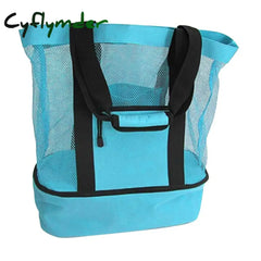 Thermal Insulation Beach Lunch Bag Net Women Handbag Double Layers Food Portable Large Capacity