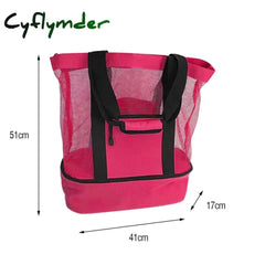 Thermal Insulation Beach Lunch Bag Net Women Handbag Double Layers Food Portable Large Capacity