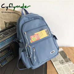 Unisex Large Capacity Students Backpack Korean Pure Color Boys Girls Campus Style Schoolbag Nylon