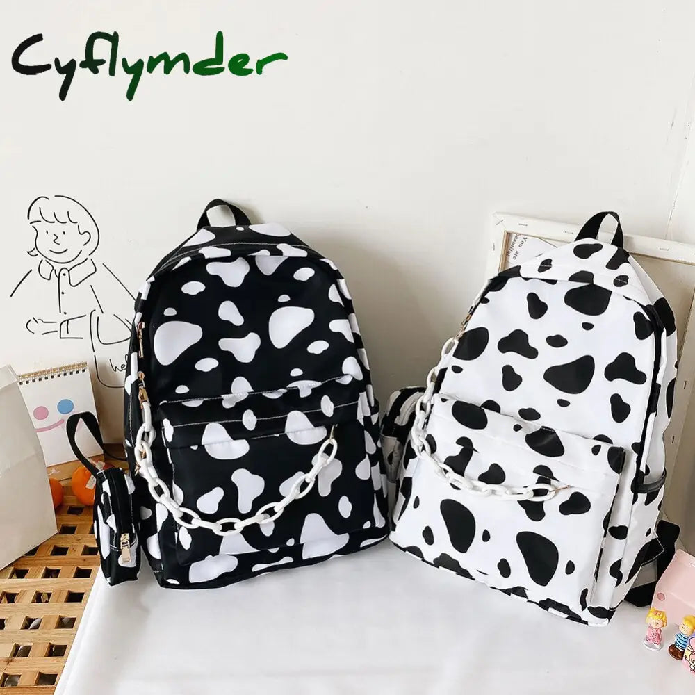 Vintage Casual Women Nylon Backpack Fashion Cow Pattern School Bags For Students Teenagers Girls