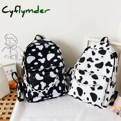 Vintage Casual Women Nylon Backpack Fashion Cow Pattern School Bags For Students Teenagers Girls