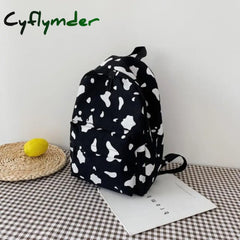 Vintage Casual Women Nylon Backpack Fashion Cow Pattern School Bags For Students Teenagers Girls