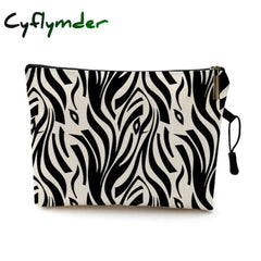 Water Resistant Makeup Bag Zebra Stripe Brown Pink Leopard Print Linen Cosmetic Organizer Women