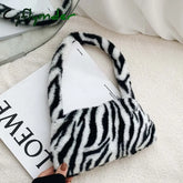 Winter Vintage Zebra Pattern Shoulder Underarm Bag Female Plush Autumn Handbag Soft Warm Fur Tote