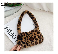 Winter Vintage Zebra Pattern Shoulder Underarm Bag Female Plush Autumn Handbag Soft Warm Fur Tote
